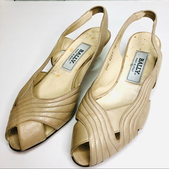 Vintage Bally Peep Toe Sling Back Italian Beige Shoes Size 7.5 - Picture 2 of 12